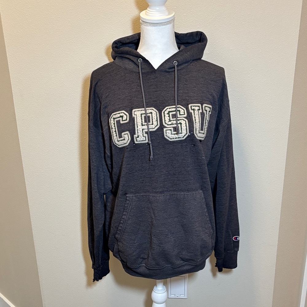 Vintage Champion Black CPSV Hoodie with Front Pocket